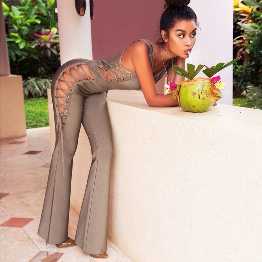 House of CB Olive Lace-Up Jumpsuit